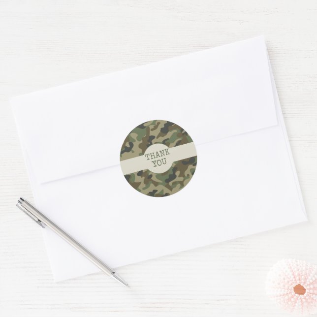 Thank You Green Camouflage  Classic Round Sticker (Envelope)