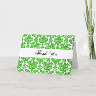 Thank you,green damask thank you card