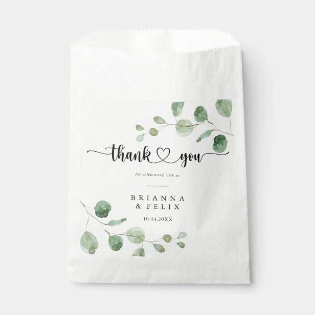  Thank You Green Delight Eucalyptus Wedding Favour Bag (Front)