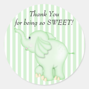Thank You Green Elephant Baby Shower Classic Round Sticker
