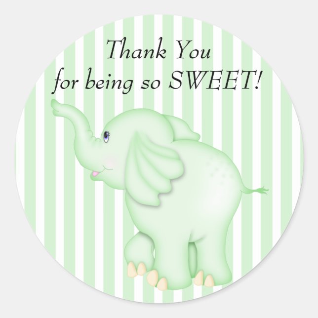 Thank You Green Elephant Baby Shower Classic Round Sticker (Front)