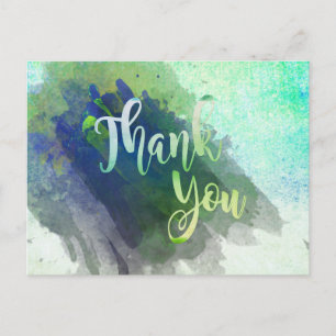 Thank You  Green Lime Watercolor Glitter Postcard