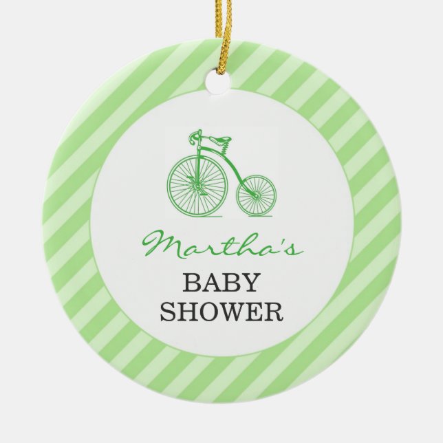 Thank You Green Neutral Baby Shower Favour Ornamen Ceramic Ornament (Front)