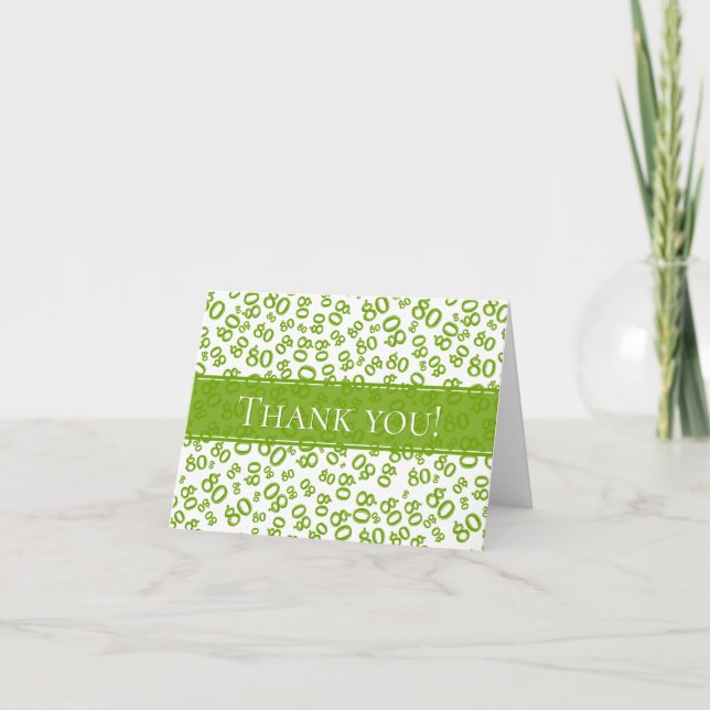 Thank you!" Green/White Age 80 Number Pattern You Card (Front)