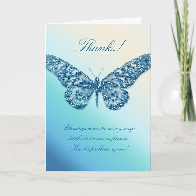 Thank You Greeting Card Butterfly Blue (Front)