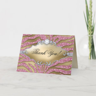 Thank You Greeting Card Zebra Sparkle Pink Gold