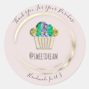 Thank You  Grey Gold Sweet Muffin Food Shop  Pink Classic Round Sticker