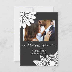 Thank You Grey White Flower Typography Cards