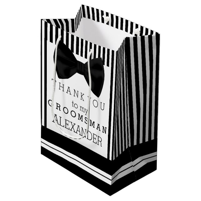 Thank You Groomsman Personalized With Bow Tie Medium Gift Bag (Front Angled)
