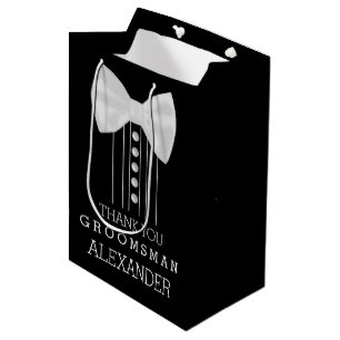 Thank You Groomsman White Bow Tie Tuxedo Shirt Medium Gift Bag