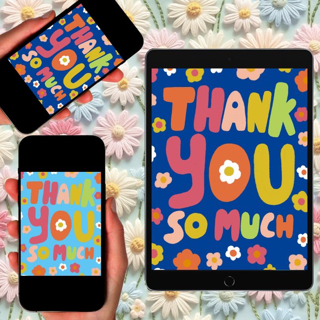 THANK YOU Groovy Daisies Bubble Letters Tree-Free Card (Groovy Daisies Tree-Free eCard Add your own text to customize email digital thank you card)