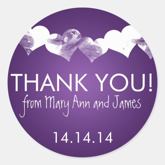 Thank you Grunge Hearts Purple Classic Round Sticker (Front)