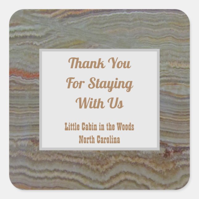 Thank You Guest Appreciation Cabin Rental Onyx Square Sticker (Front)