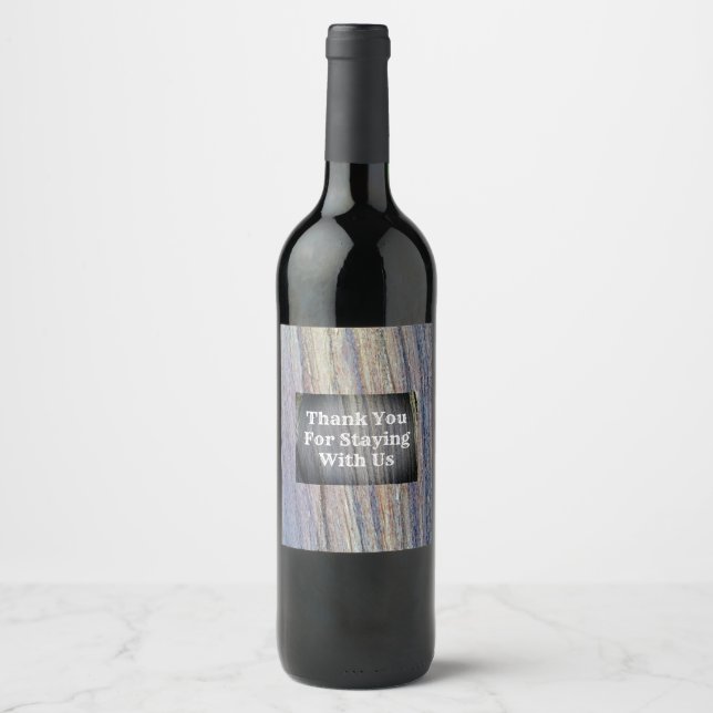 Thank You Guest Vacation Rental Rustic Woodgrain Wine Label (Front)