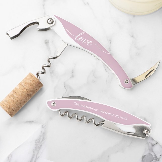 Thank you guests pink Wedding favour personalized Corkscrew (Personalized blush pink wedding cork screw guest favor gifts.)
