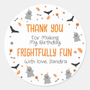 Thank You Halloween Birthday Orange Black Grey Classic Round Sticker