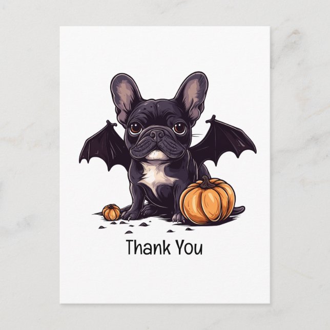 Thank You Halloween French Bulldog Bat Pumpkins Postcard (Front)