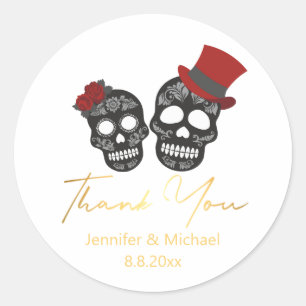 thank you halloween skeletons gold  wedding  classic round sticker