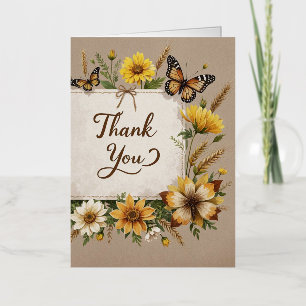 Thank you Hand drawn wildflowers, wheat stalks Foil Greeting Card
