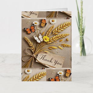 Thank you Hand drawn wildflowers, wheat stalks Foil Greeting Card