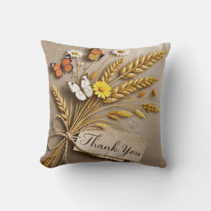 Thank you Hand drawn wildflowers, wheat stalks Throw Pillow