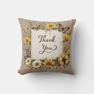 Thank you Hand drawn wildflowers, wheat stalks Throw Pillow