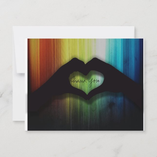 Thank you Hand Hearts With Rainbow Wood Card (Front)