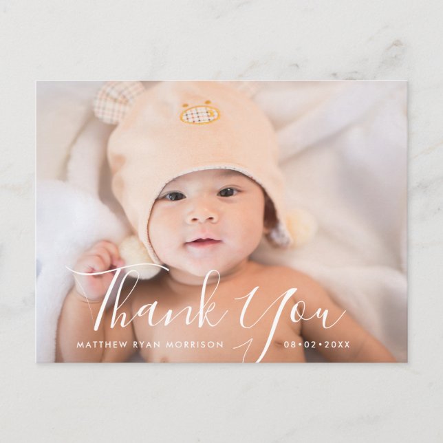 THANK YOU | hand lettering baby announcement Postcard (Front)