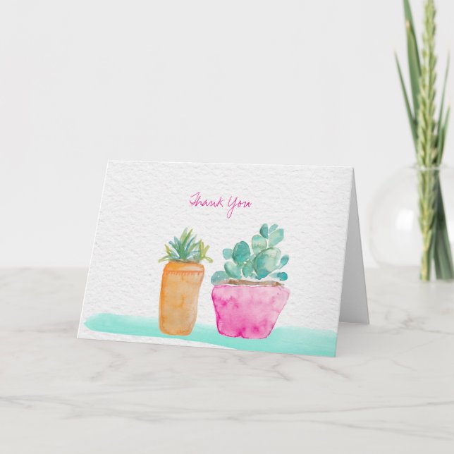 Thank You Hand painted potted cactus Card (Front)