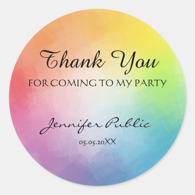 Thank You Hand Script Text Elegant Rainbow Colours Classic Round Sticker (Front)