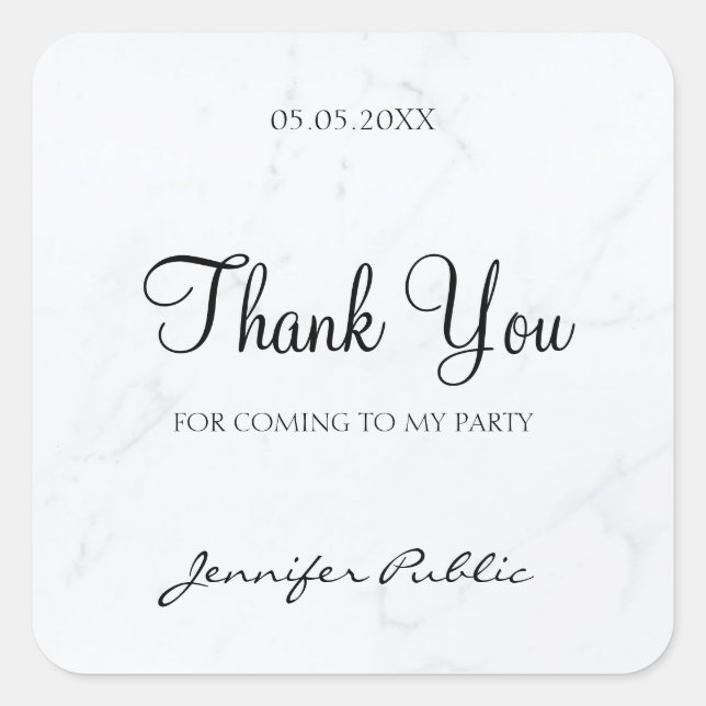 Thank You Hand Script Text Marble Elegant Template Square Sticker (Front)