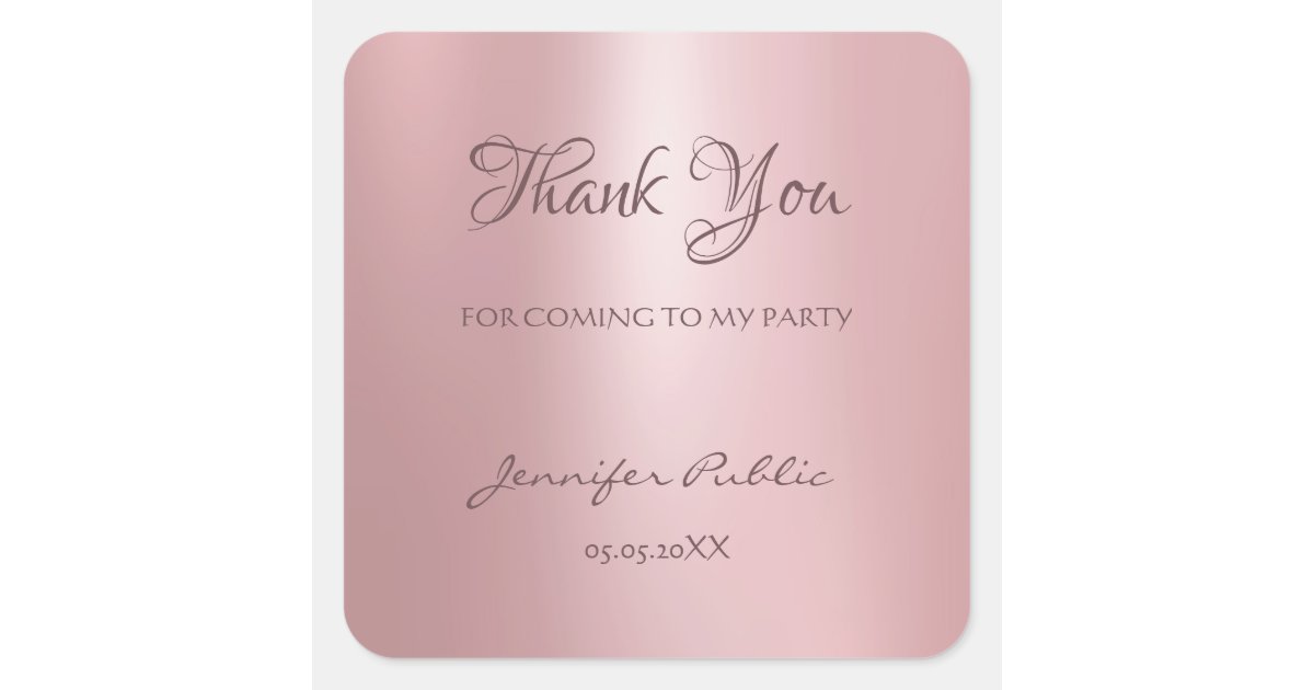 Thank You Hand Script Text Rose Gold Template Square Sticker | Zazzle
