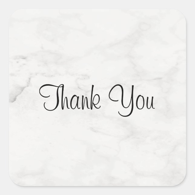 Thank You Hand Script Text Template Marble Elegant Square Sticker (Front)