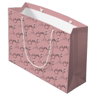 "Thank you" Hand Written Pattern in Pink Large Gift Bag