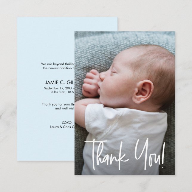 Thank You Handlettering Blue Baby Boy Shower  (Front/Back)