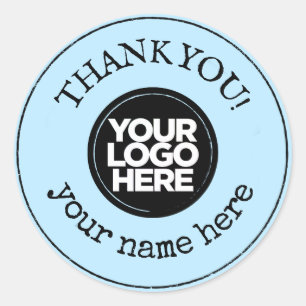 Thank You Handmade Minimalist Business Logo Blue Classic Round Sticker