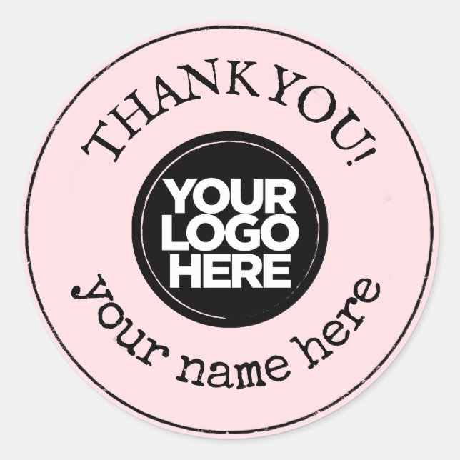 Thank You Handmade Minimalist Business Logo Pink Classic Round Sticker (Front)