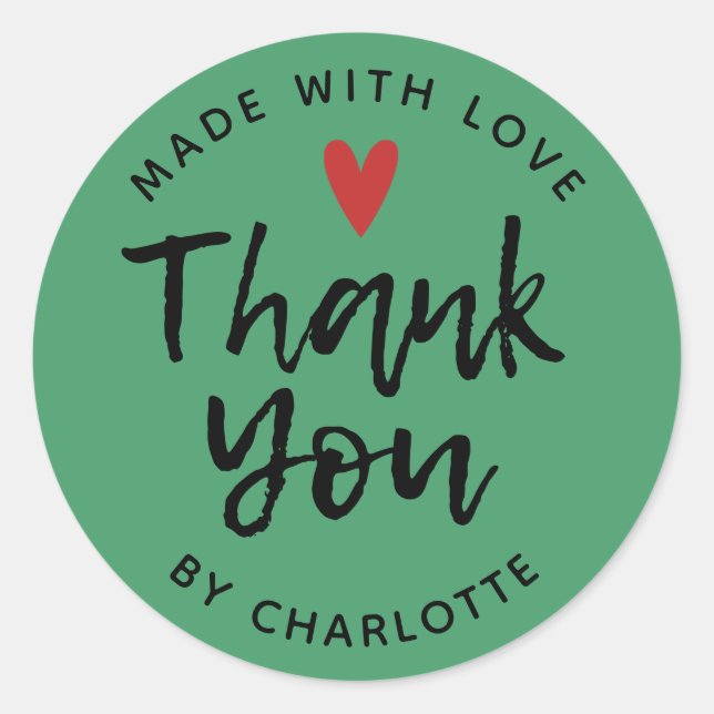 Thank You Handmade With Love Classic Round Sticker (Front)