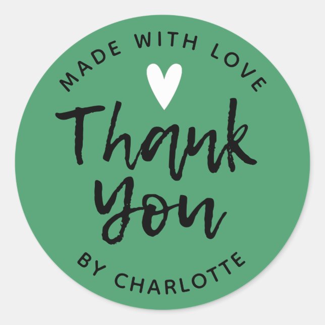 Thank You Handmade With Love Green Classic Round S Classic Round Sticker (Front)