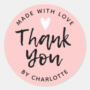 Thank You Handmade With Love pink Classic Round Sticker