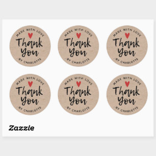Thank You Handmade With Love Rustic Kraft Classic Classic Round Sticker