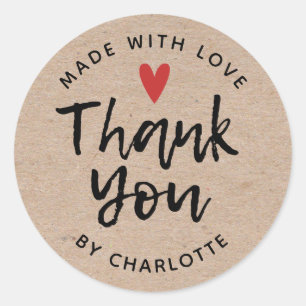 Thank You Handmade With Love Rustic Kraft Classic Round Sticker