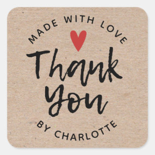 Thank You Handmade With Love Rustic Kraft Classic Square Sticker