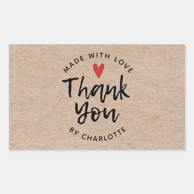 Thank You Handmade With Love Rustic Kraft Sticker (Front)