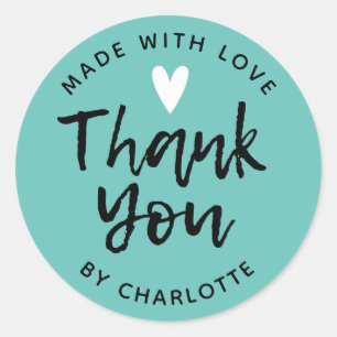 Thank You Handmade With Love teal Classic Round Sticker