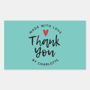 Thank You Handmade With Love Teal Sticker