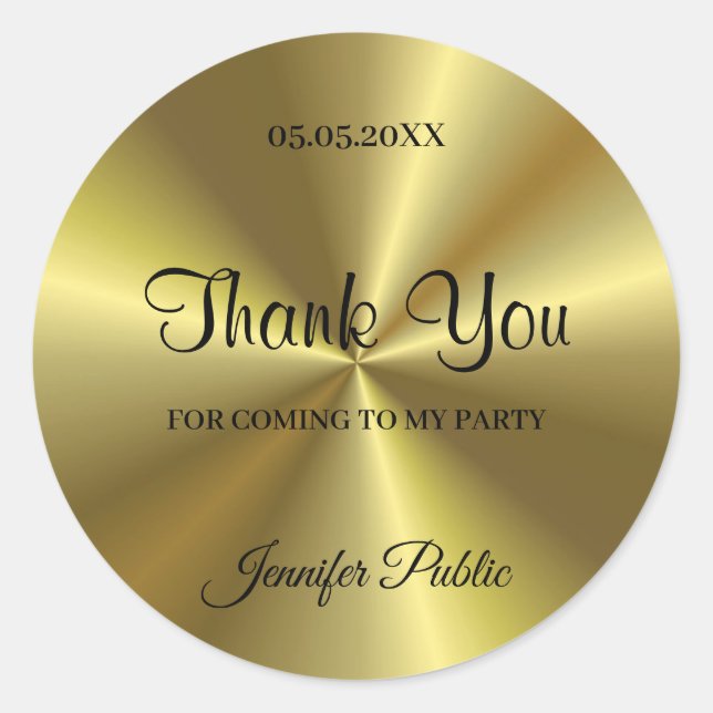 Thank You Handwritten Script Text Party Faux Gold Classic Round Sticker (Front)