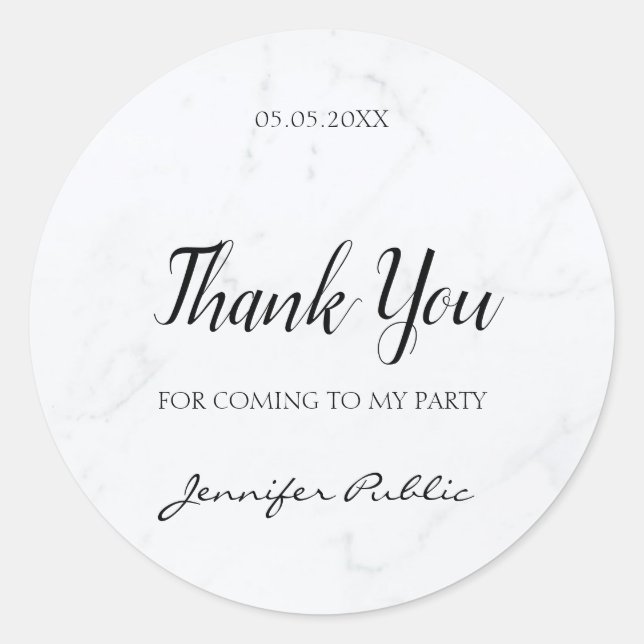 Thank You Handwritten Script Text Party Template Classic Round Sticker (Front)