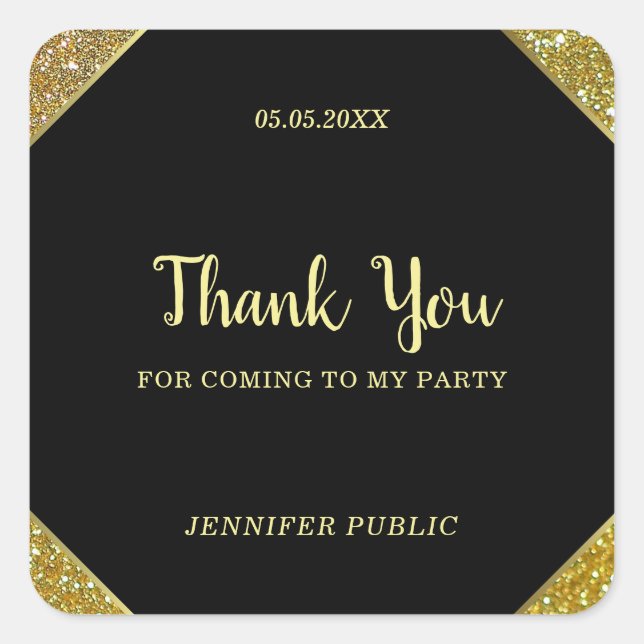 Thank You Handwritten Text Gold Glitter Template Square Sticker (Front)