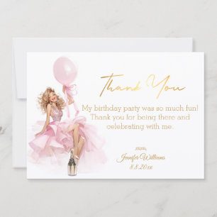 thank you happy birthday gold script pink dress card